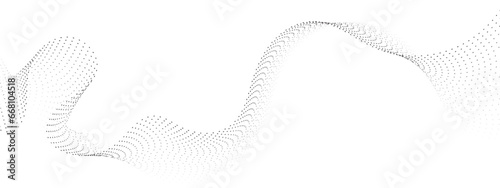Abstract halftone flowing wavy gradient dots shape isolated on transparent background. Digital future technology concept. Design for web design, music, cover, technology, science, data