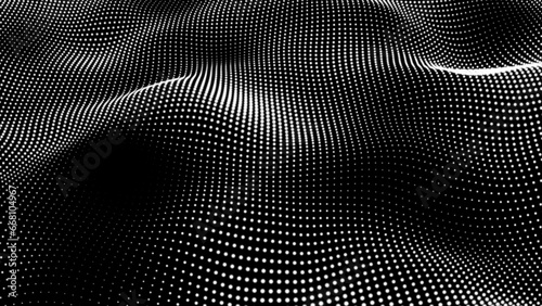 Black abstract background and White dot. Halftone dot pattern. abstract dots wave. particles Futuristic digital background for business Science and technology