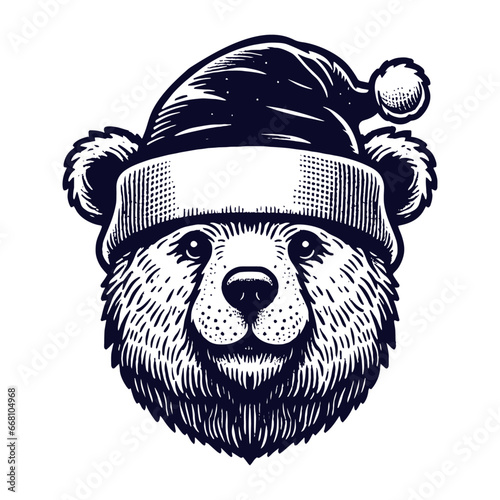 bear wearing a Santa Claus hat Christmas sketch