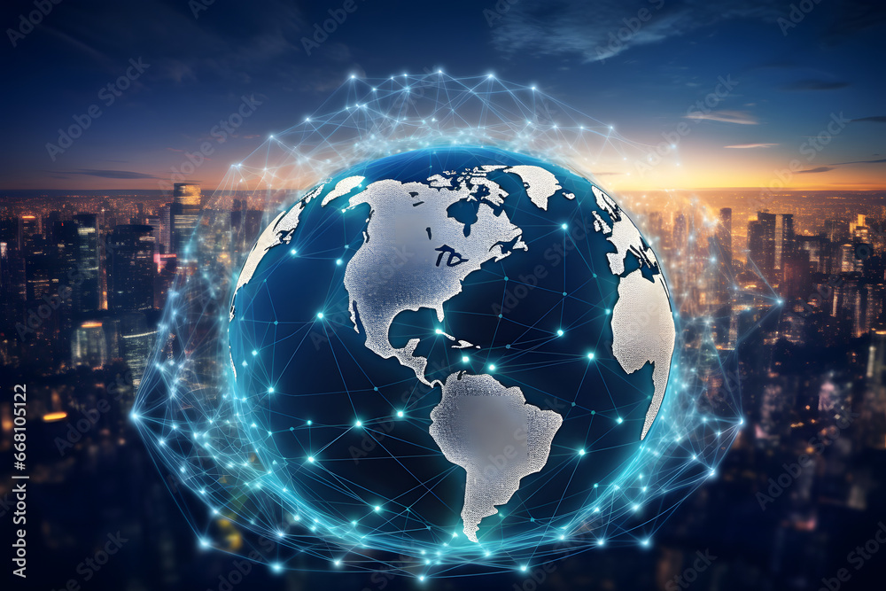 Global connected world, worldwide data network and transfer Global connected world, worldwide data network and transfer