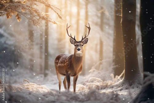 Deer in the woods or forest on winter background © Denis