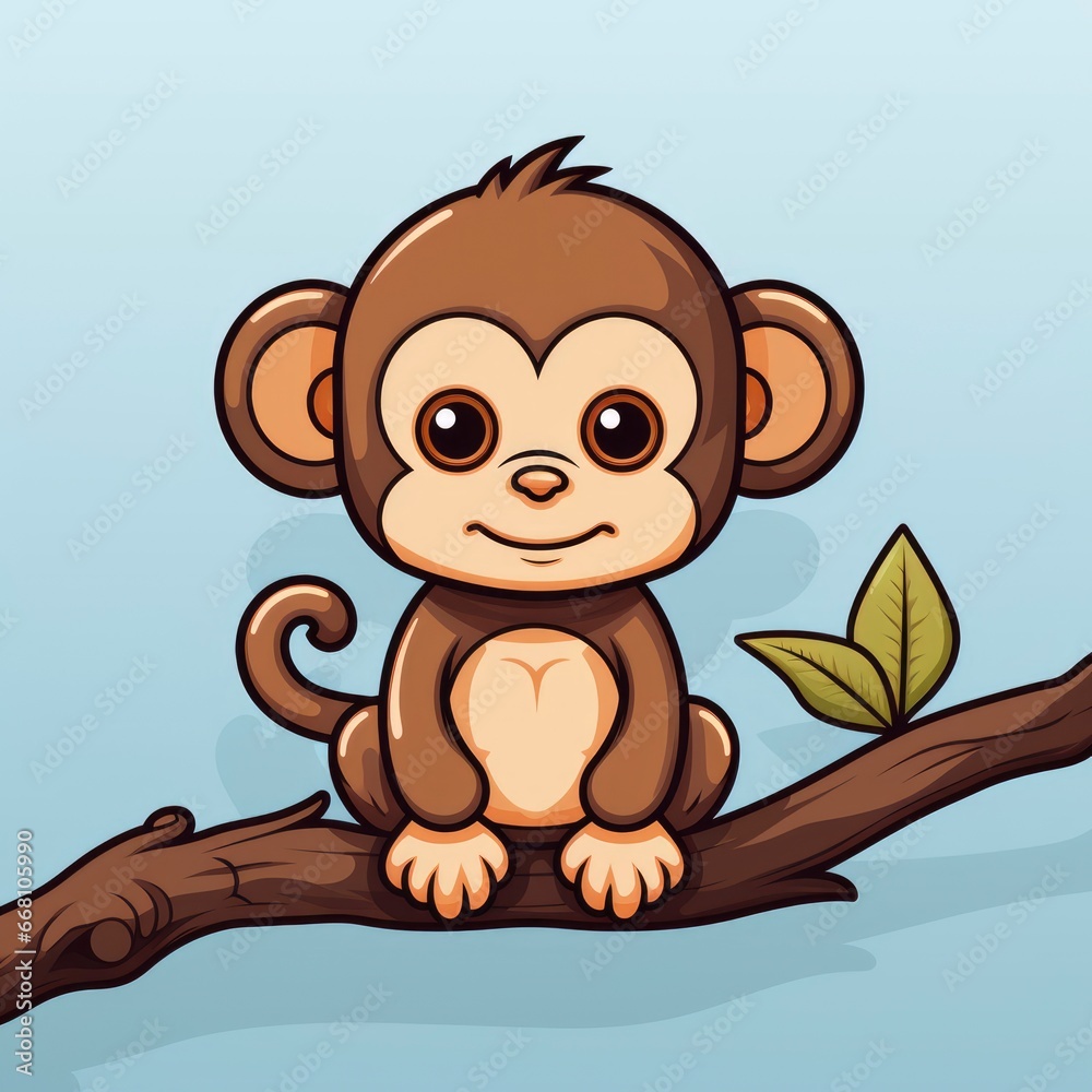 Fototapeta premium Monkey Hanging Tree Icon,Cartoon Illustration, For Printing