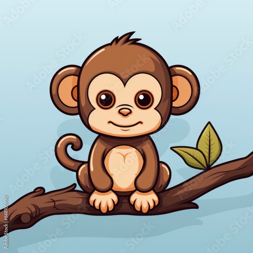 Monkey Hanging Tree Icon Cartoon Illustration  For Printing