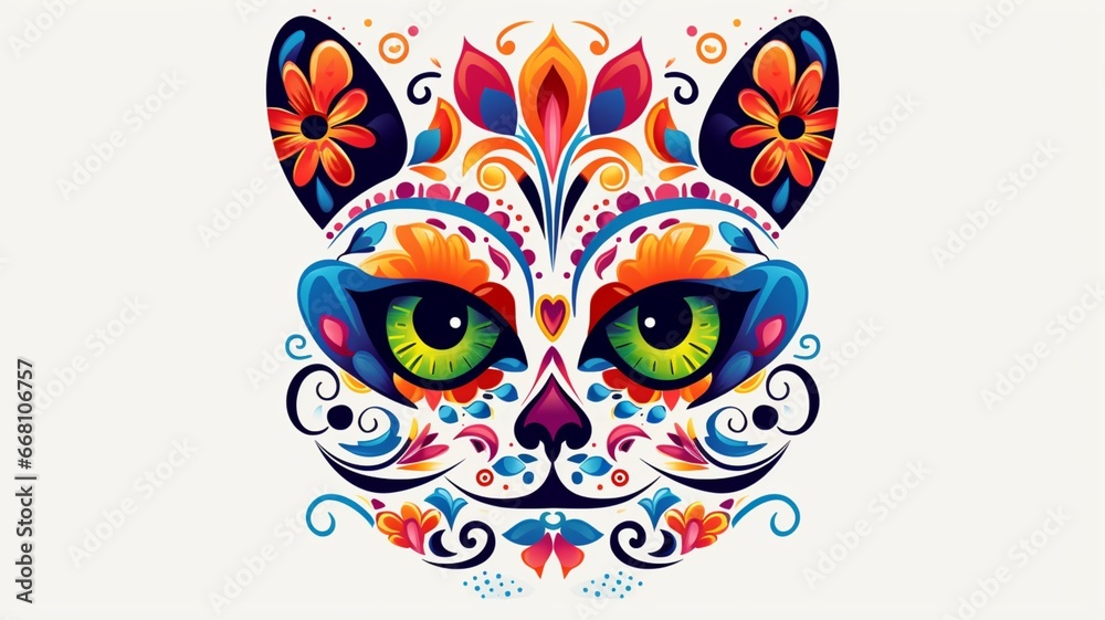 Colorful cat kitten face animals illustration image Ai generated art