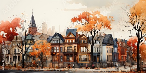 Cityscape with residential buildings in late autumn