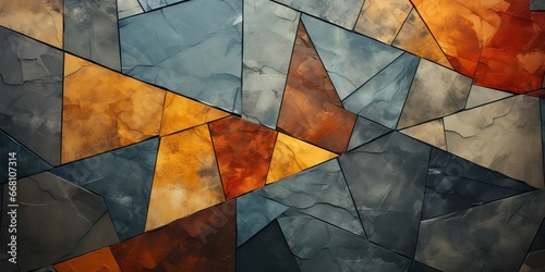 Dark and light shade brown orange gray abstract background. Geometric shape. Mosaic. Diagonal lines, triangles. Toned old cracked concrete surface texture