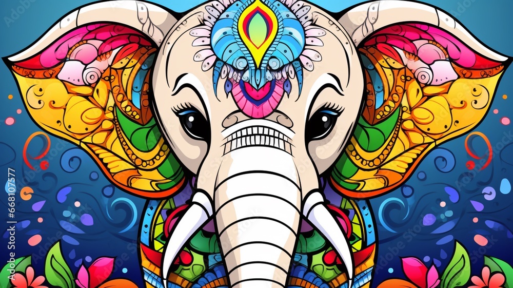 Coloring page mandala elephant animal style illustration picture Ai generated art - obrazy, fototapety, plakaty 