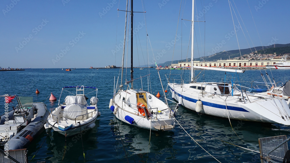 Sailing yachts moored in the marina in Trieste