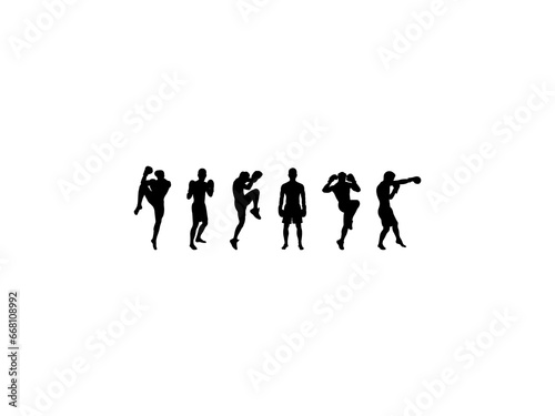 Set of Boxer Silhouette in various poses isolated on white background