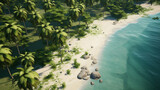 Tropical paradise with sandy beach and lush palm tree