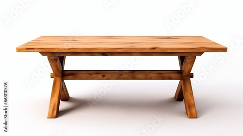 Wooden table isolated on white background 3d rendering
