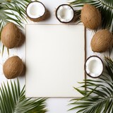 Banner with a Cream background and a Coconut with space for text. Creative food concept for ads, banners and greeting card