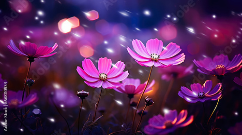 Cosmos Flowers at Night