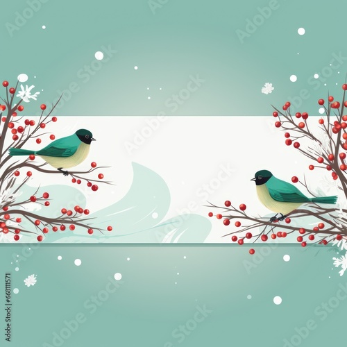 Christmas and New Year holiday banner with a Green background and a Winter Birds. Concept with space for text for ads, banners and greeting card