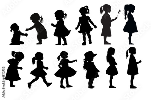 set of girl silhouettes, baby silhouettes - vector illustration