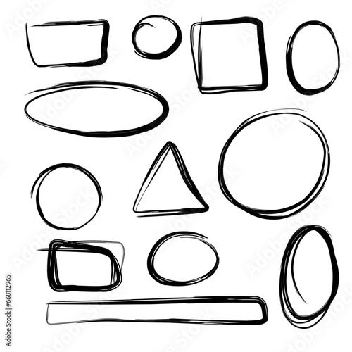 Doodle set of black hand drawn circle line sketch set. Vector circular scribble doodle round circles for message note mark design element. Pencil or pen highlighter elipses shapes