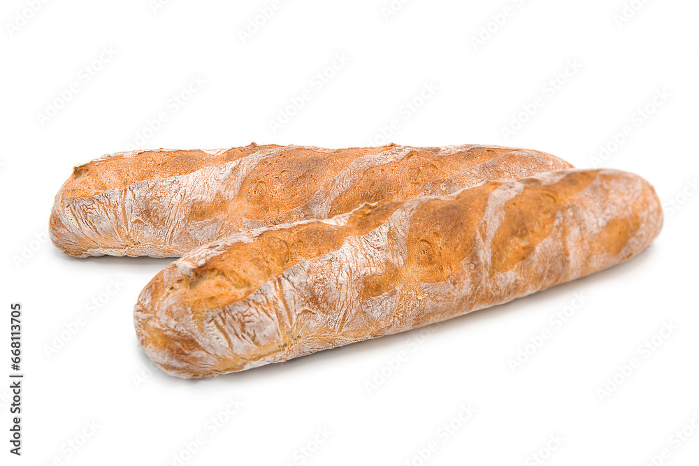 Freshly baked baguette isolated on white background. Freshly baked baguette isolated on white background.