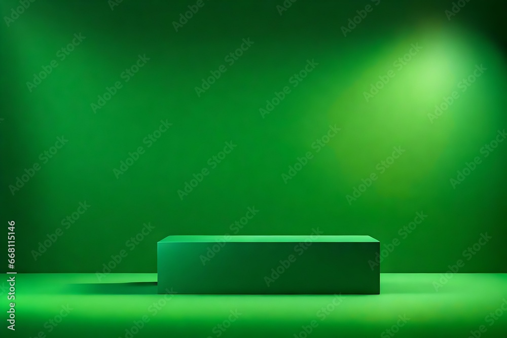 green podium with plan green background