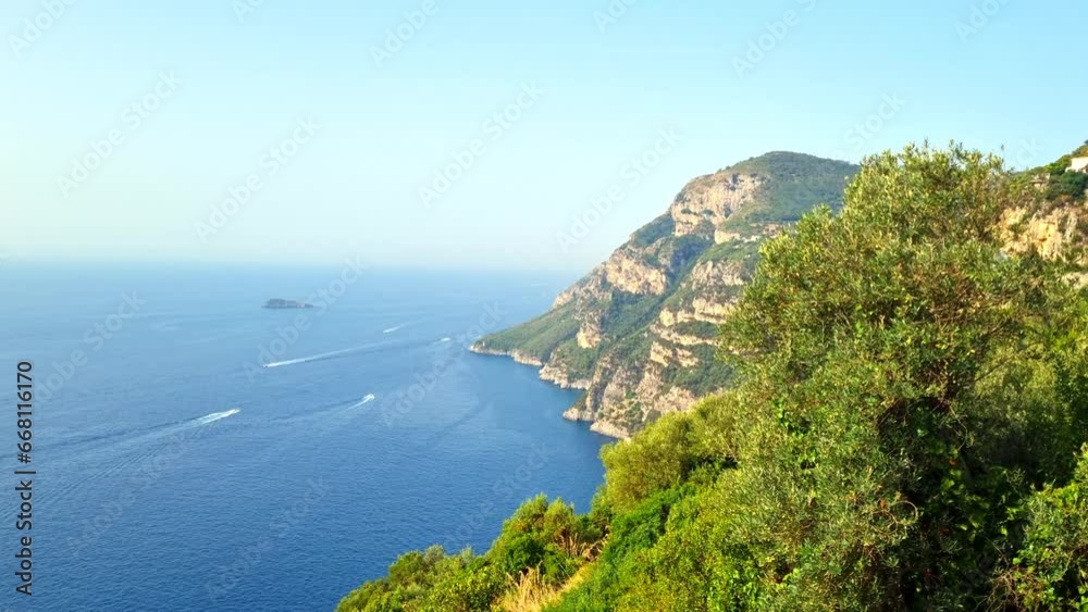 Amalfi Coast - Italy - View from the coastal road near Salerno towards the west towards the islands Amalfi Coast - Italy - View from the coastal road near Salerno towards the west towards the islands