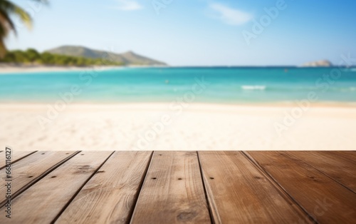 empty wooden table top sea summer background