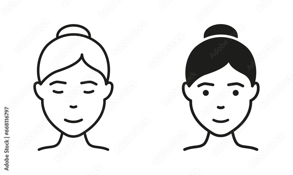 Woman, Lady Line and Silhouette Black Icon Set. Girl with Beauty Face and Hairstyle Pictogram. Female Avatar for User Profile Symbol Collection. Isolated Vector Illustration Woman, Lady Line and Silhouette Black Icon Set. Girl with Beauty Face and Hairstyle Pictogram. Female Avatar for User Profile Symbol Collection. Isolated Vector Illustration
