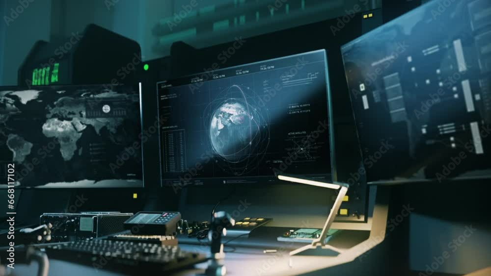 Network collects the secret data information on the 3D world map. Network accessing the information from the space satellites on a planet map. Network identifies target location information on the map