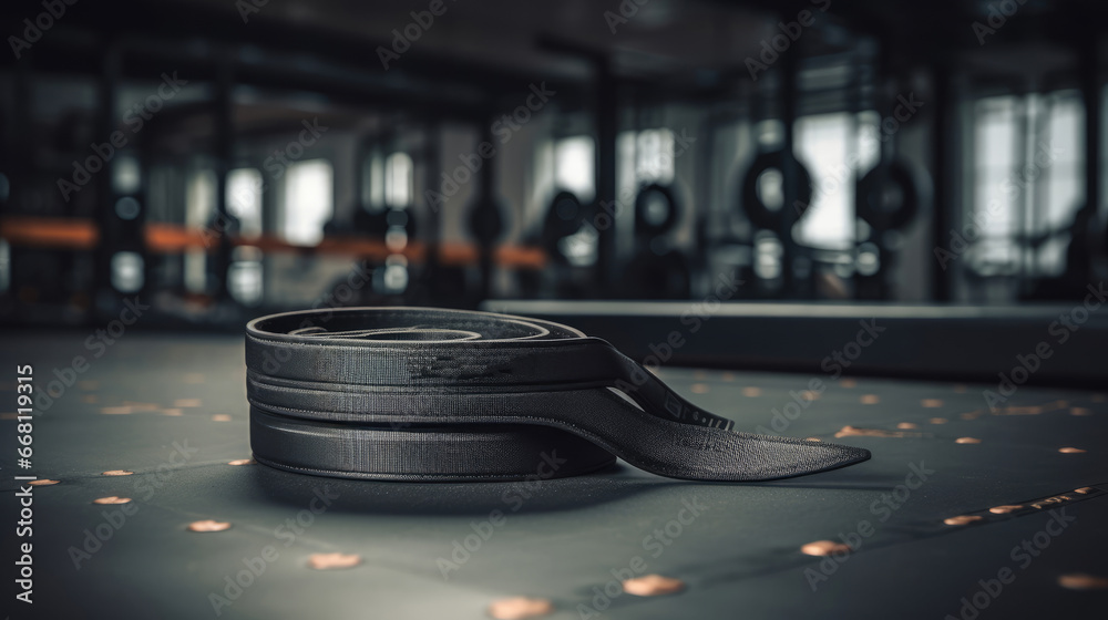 Weightlifting belt on a clean gym floor