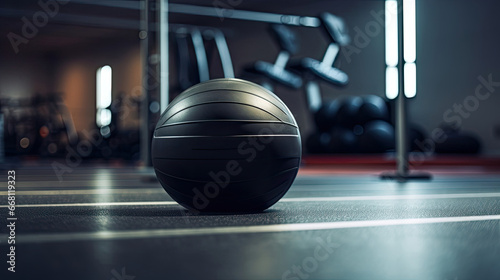 Medicine ball rebounder in an empty gym