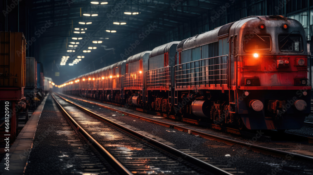 Railway Depot: Trains Laden with Containers Await Departure on Multiple Tracks