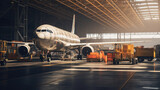 Airport Cargo Hangar: Planes Being Loaded with Freight for International Transport