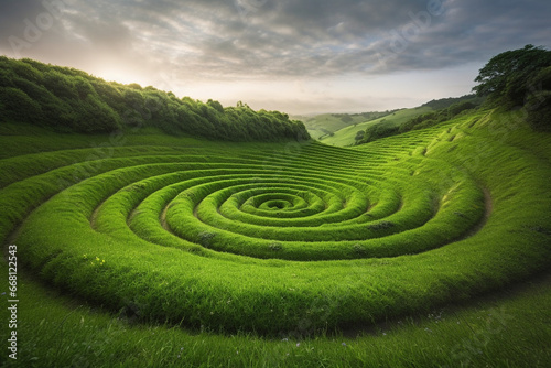 Spiral green hill view generative AI