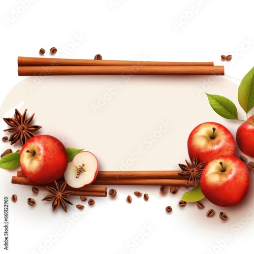 Banner with a Cinnamon background and a Apple with space for text. Creative food concept for ads, banners and greeting card