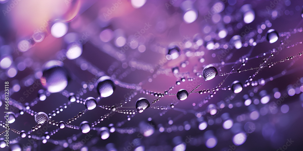 A purple spider web with water drops on it  Dew Drops On A Spider Web Pictures with blur background Intricate Beauty Dewy Spider Web in Violet Hues Ai Generative