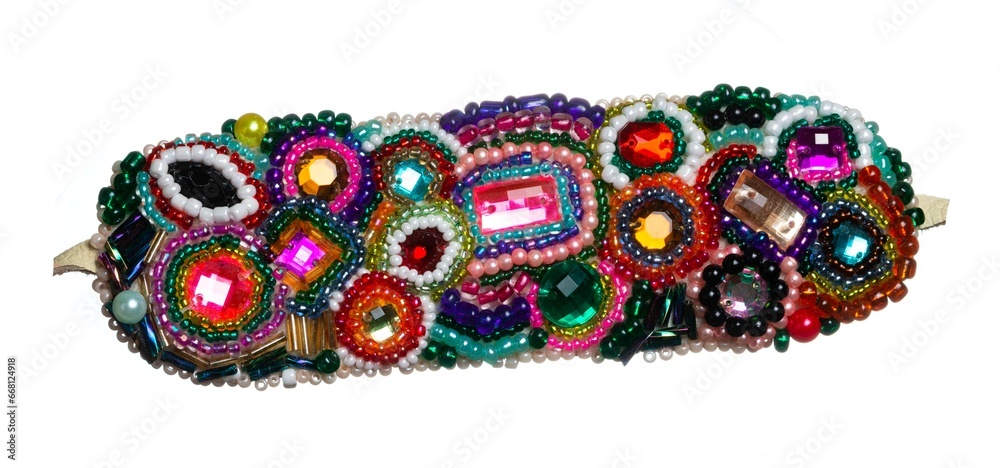 Obraz premium Brooch made of small beads isolated on a white background