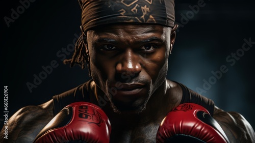 Serious young boxer portrait exudes confidence and determination in an intense boxing match © senadesign