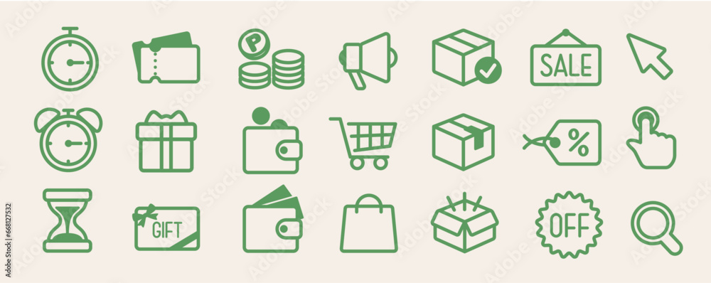 Shopping and e-commerce line icon set - obrazy, fototapety, plakaty 