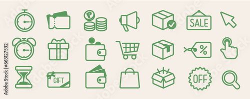 Shopping and e-commerce line icon set