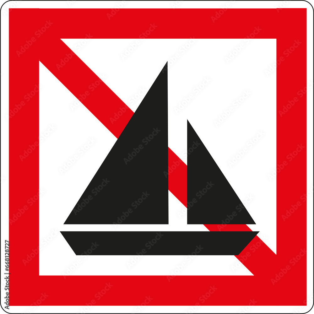 Panneau code de la navigation en eaux intérieures: Navigation interdite pour bateau à voile Panneau code de la navigation en eaux intérieures: Navigation interdite pour bateau à voile