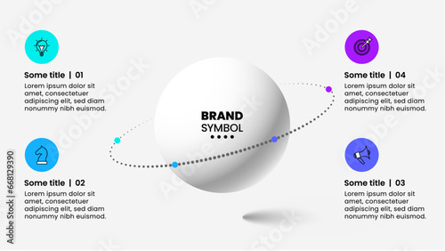 Infographic template. Sphere with ring and 4 steps