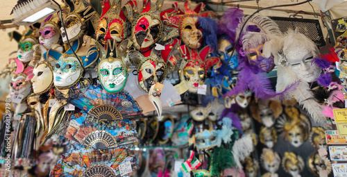 Venetian carnival masks, souvenir shop on a street