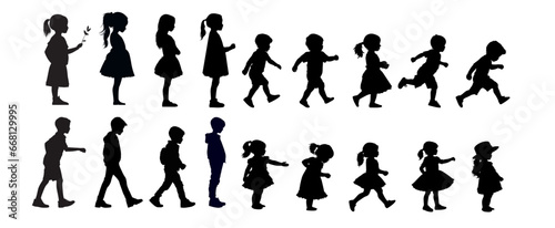 set of children silhouettes, baby silhouette, boy, girl 
