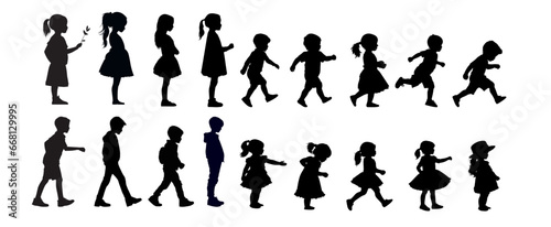 set of children silhouettes, baby silhouette, boy, girl	