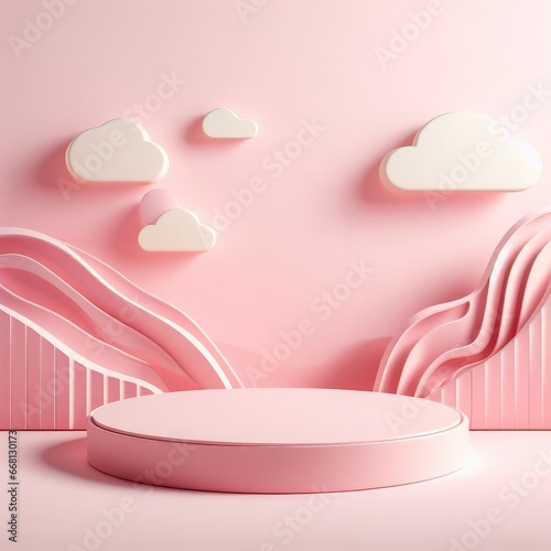 Pink marble podium for product display with abstract background pedestal for social media post © Садыг Сеид-заде