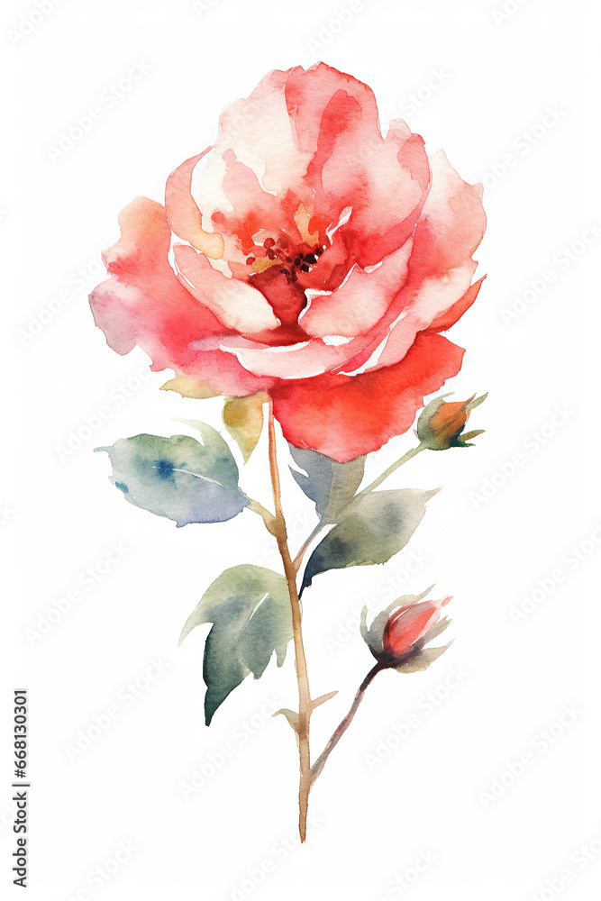 Rose flower watercolor clipart isolated on white background