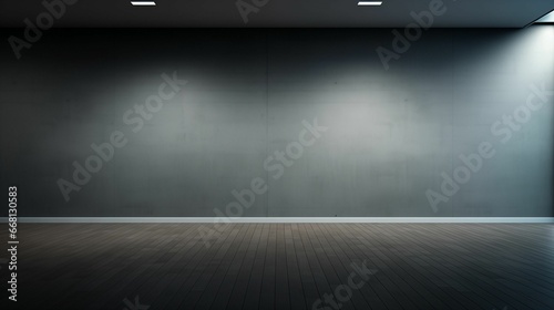 AI generated illustration of a minimalistic empty room with overhead lights