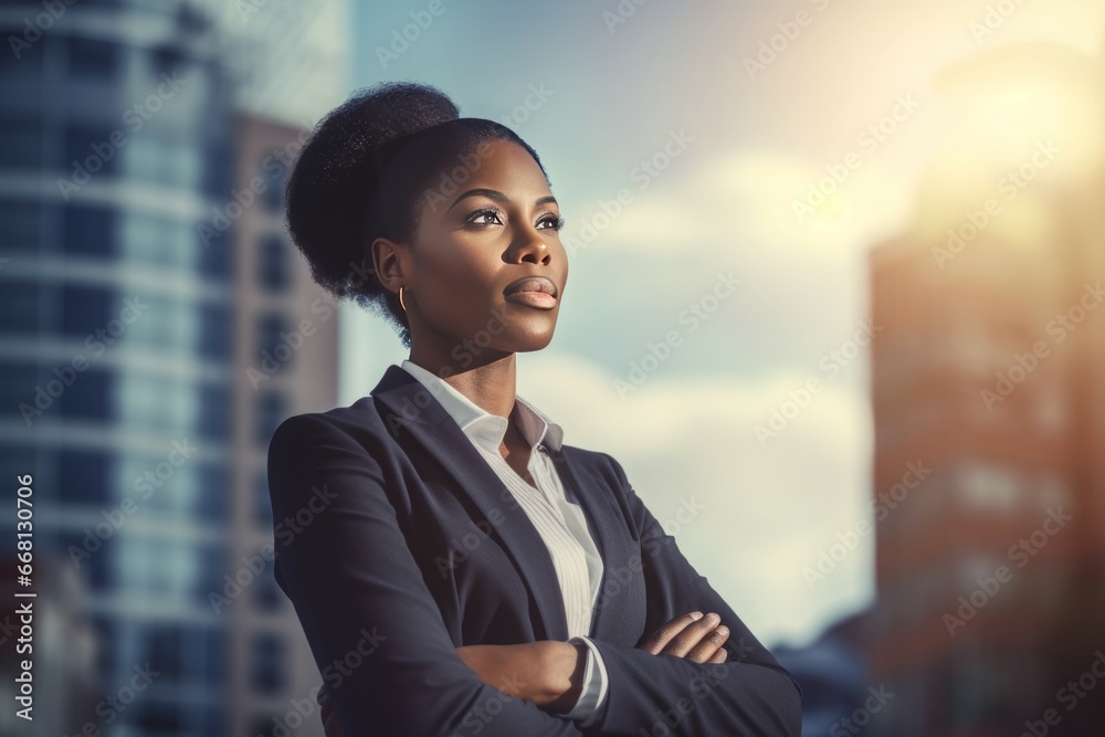 Happy rich black american woman. Success professional suit work expression. Generate Ai Happy rich black american woman. Success professional suit work expression. Generate Ai