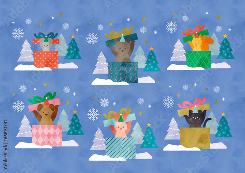 水彩 動物イラストセット