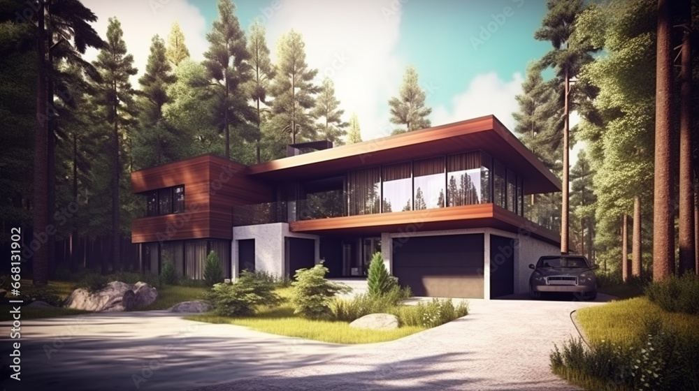 modern luxury villa in the forest