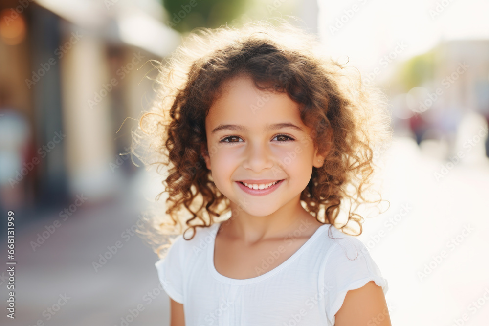 portrait of small girl smiling on street portrait of small girl smiling on street