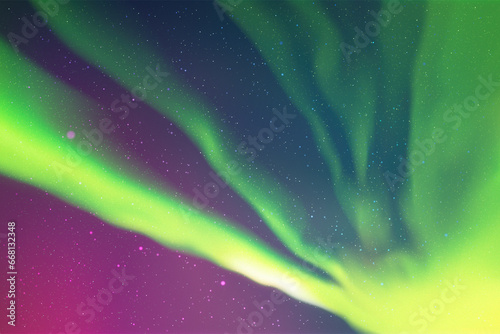 Colorful polar lights. Night starry sky. Purple green aurora borealis